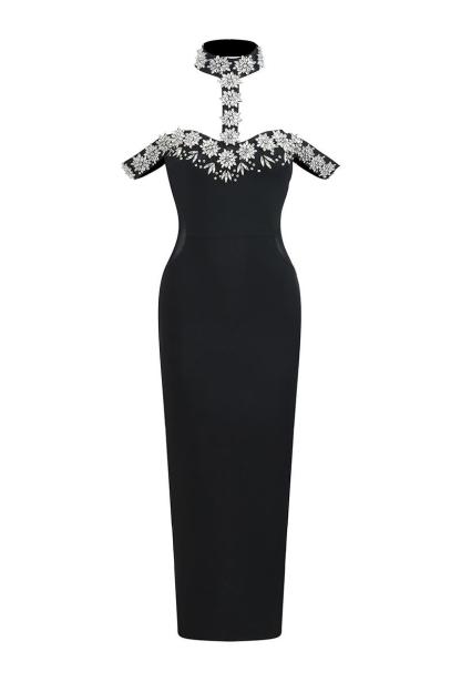 Rhinestone Bandage Halter Neck Midi Dress