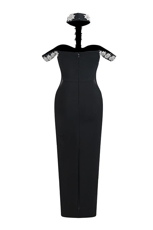 Rhinestone Bandage Halter Neck Midi Dress