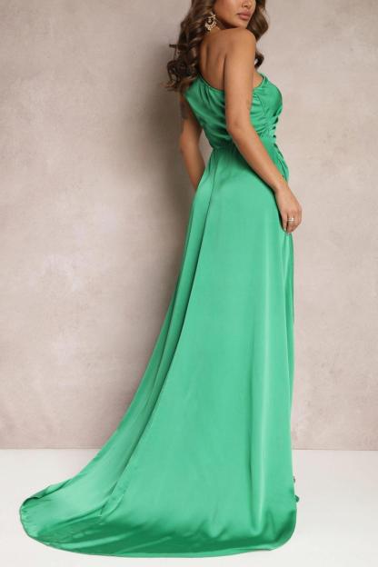 Satin One-Shoulder Split Maxi Dress