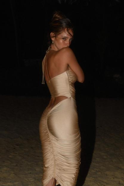 Solid Cut Out Halter Neck Midi Dress