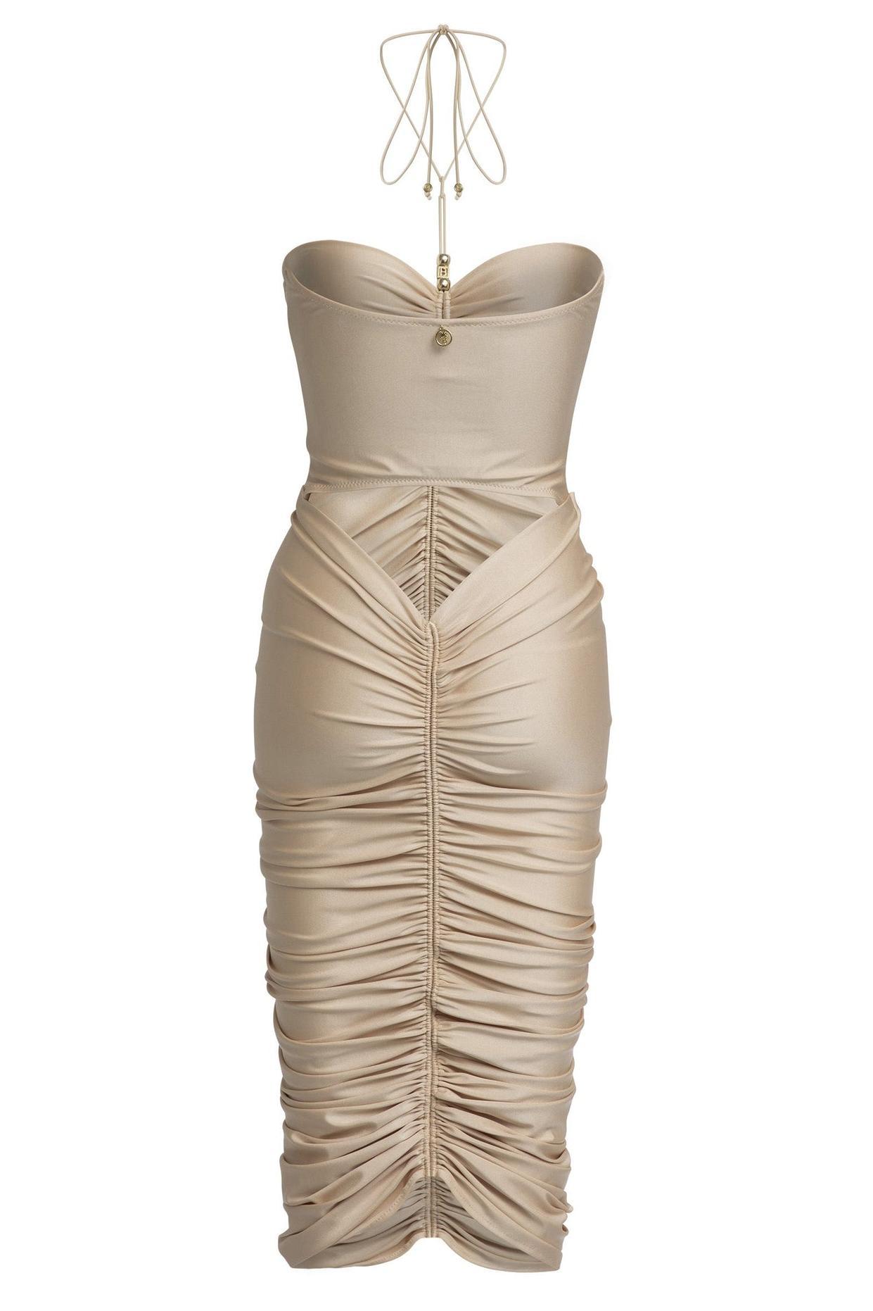 Solid Cut Out Halter Neck Midi Dress