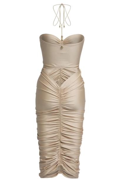 Solid Cut Out Halter Neck Midi Dress