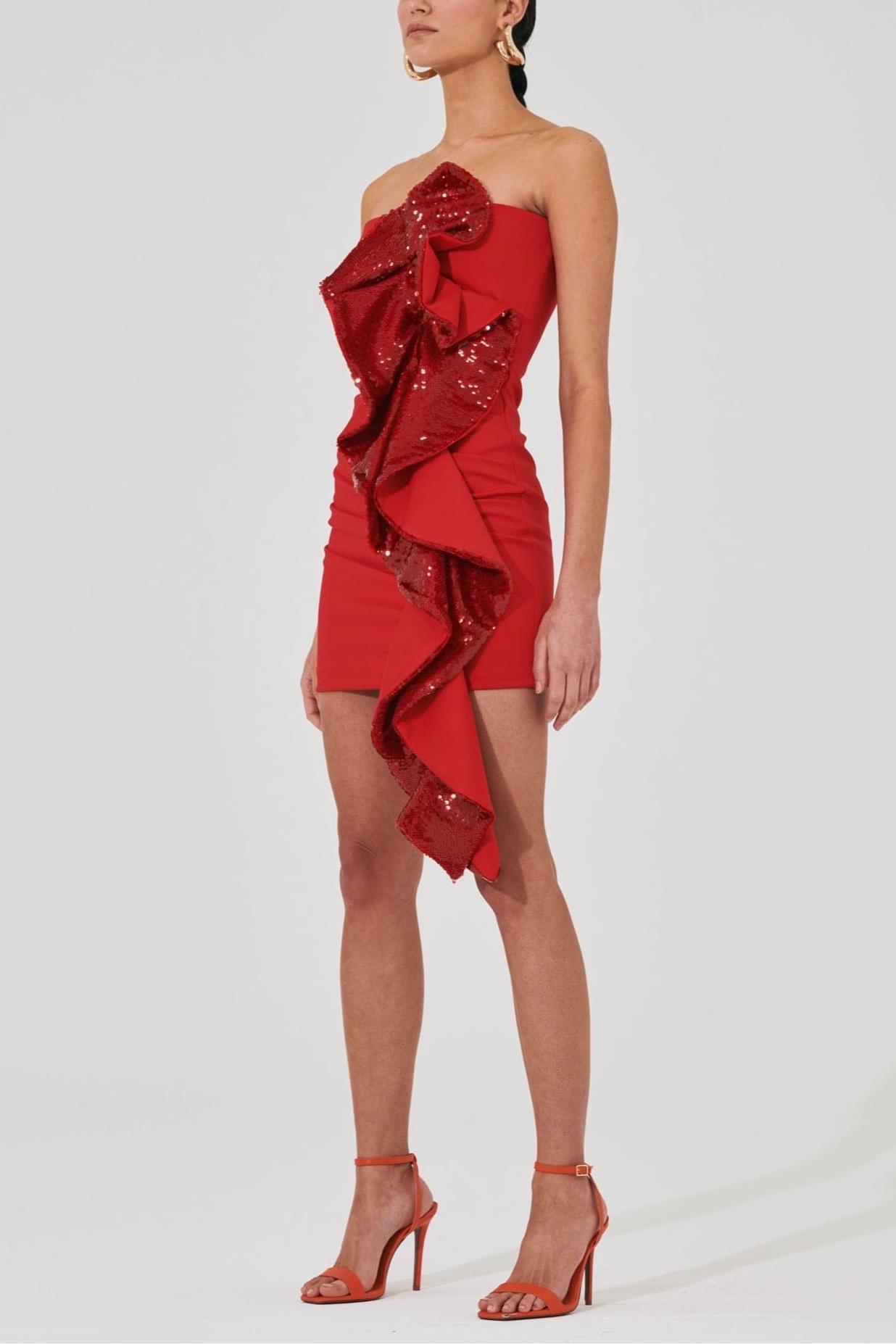 Sequin Ruched Off-Shoulder Mini Dress