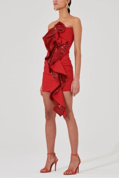 Sequin Ruched Off-Shoulder Mini Dress