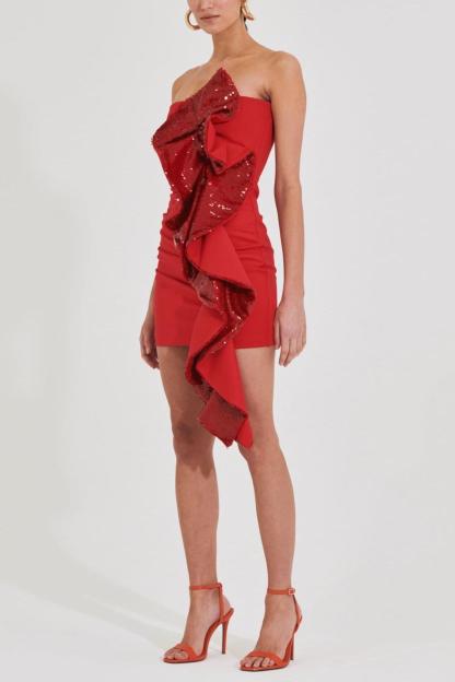 Sequin Ruched Off-Shoulder Mini Dress