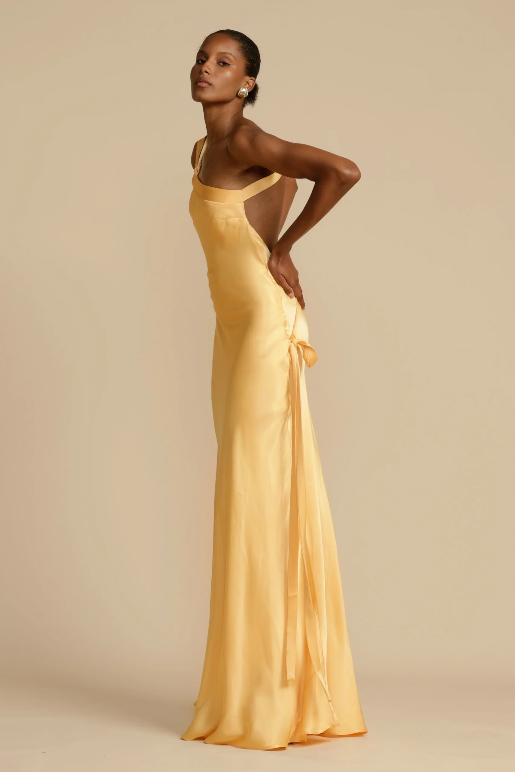 Solid Satin One Shoulder Backless Maxi Dress