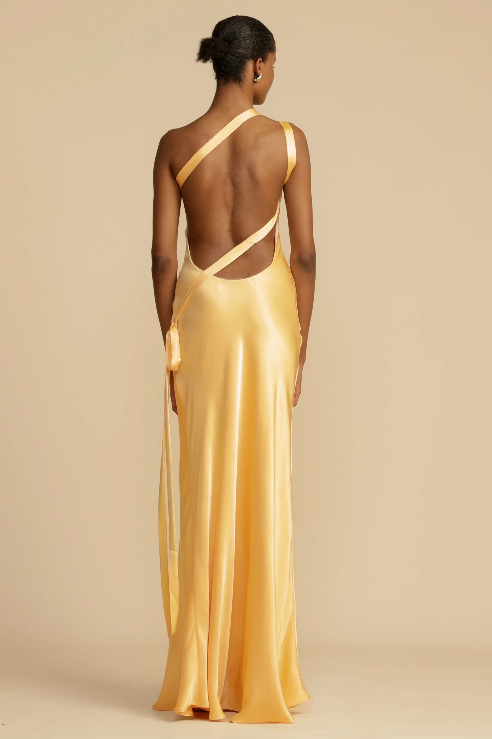 Solid Satin One Shoulder Backless Maxi Dress