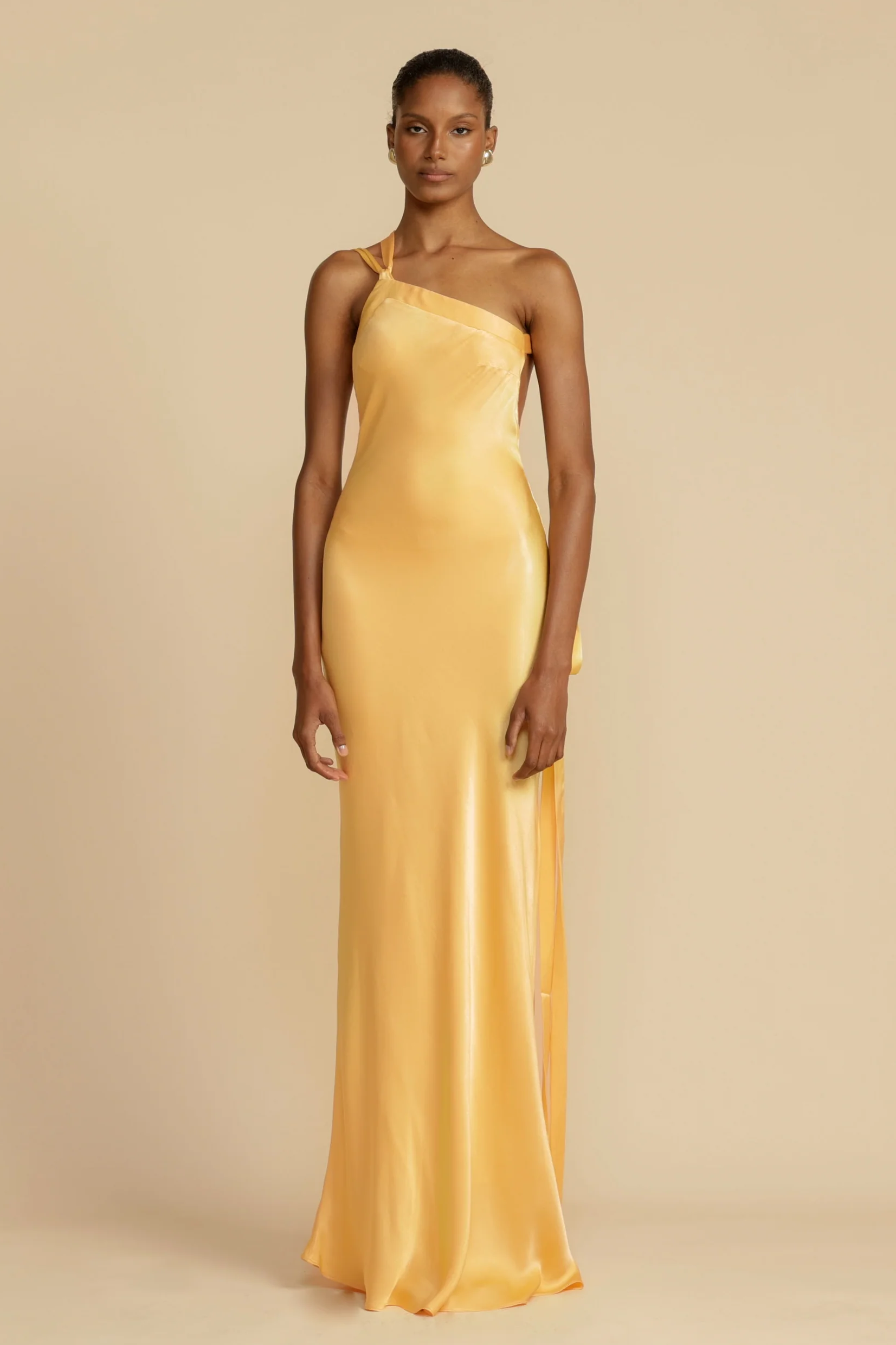 Solid Satin One Shoulder Backless Maxi Dress