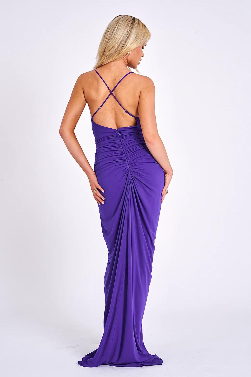 3D Flower V-Neck Ruched Maxi Dress