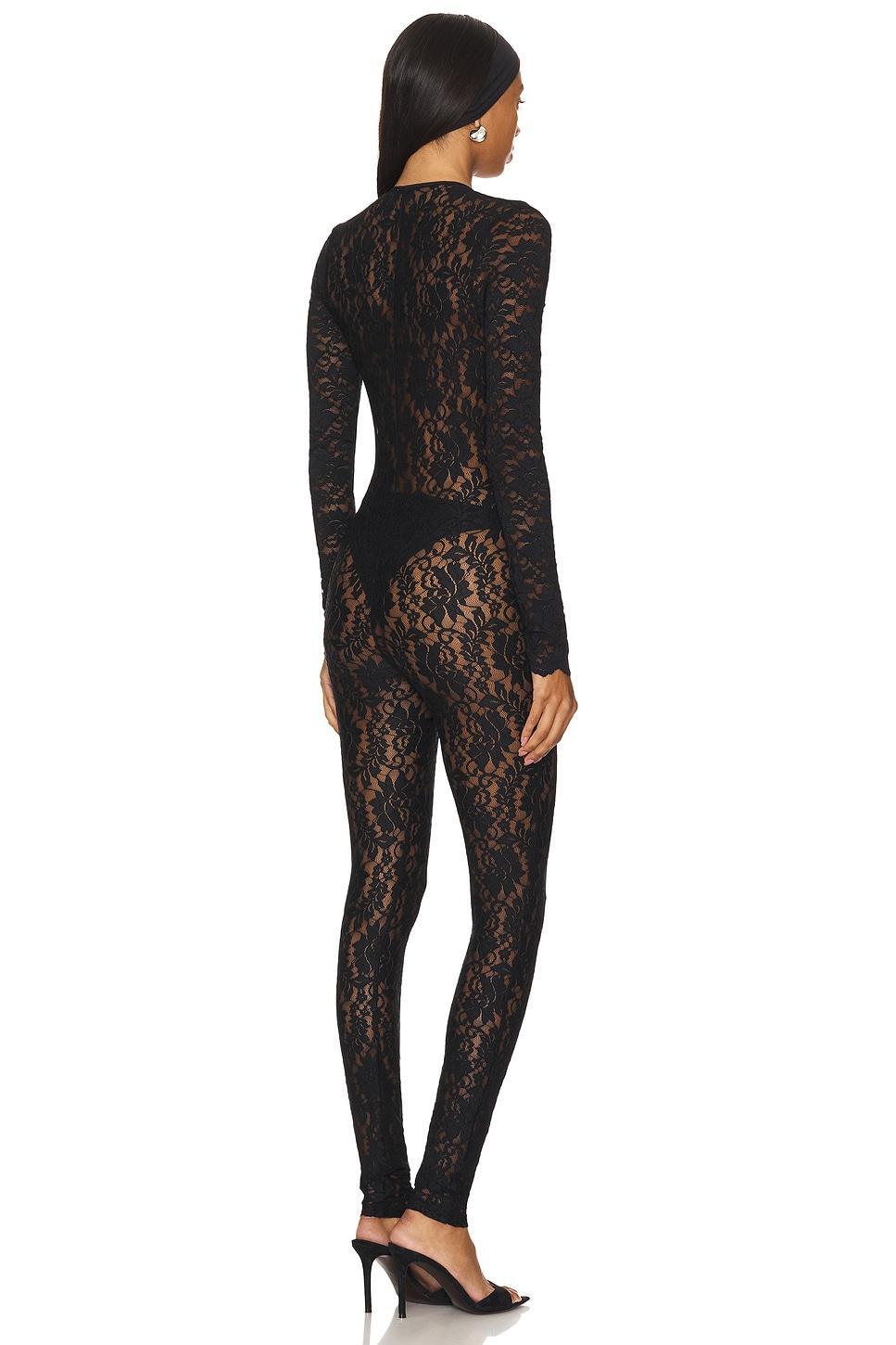 Lace Deep V-Neck Long Sleeve Jumpsuit