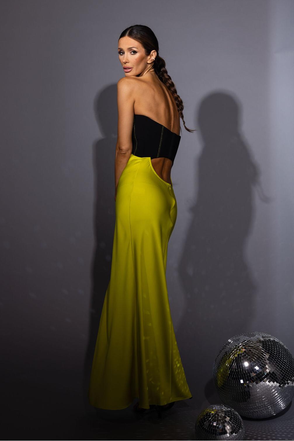 Bandage Splicing Satin Cut-Out  Midi Dress