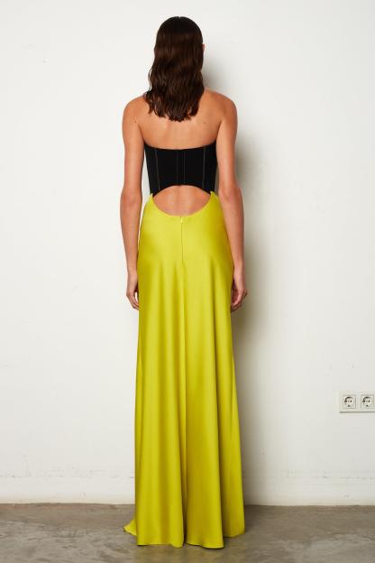 Bandage Splicing Satin Cut-Out  Midi Dress