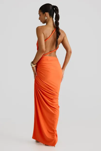 One-Shoulder Cut Out Shirring Maxi Dress