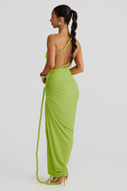 One Shoulder Cut Out Shirring Maxi Dress