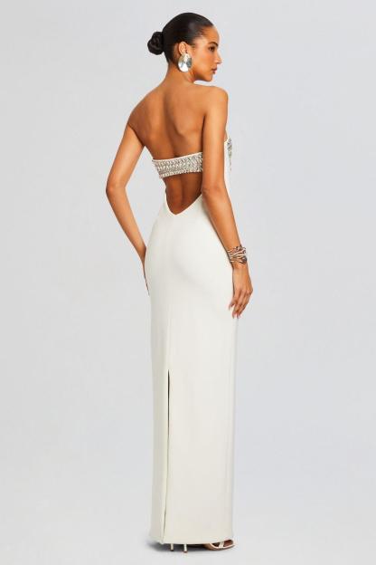 Rhinestone Cut Out Off Shoulder Maxi Dress