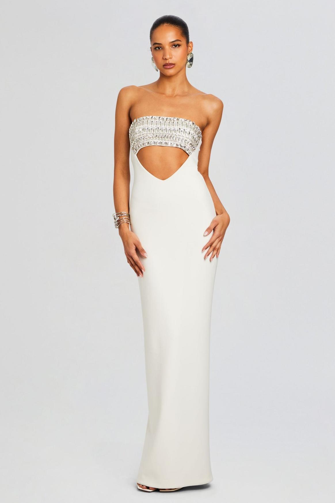 Rhinestone Cut Out Off Shoulder Maxi Dress