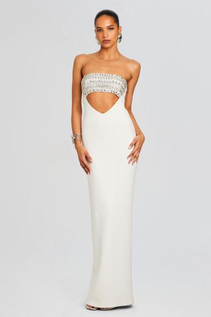 Rhinestone Cut Out Off Shoulder Maxi Dress