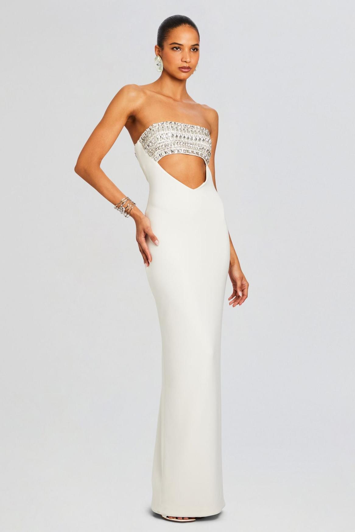 Rhinestone Cut Out Off Shoulder Maxi Dress