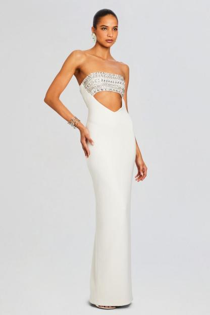 Rhinestone Cut Out Off Shoulder Maxi Dress