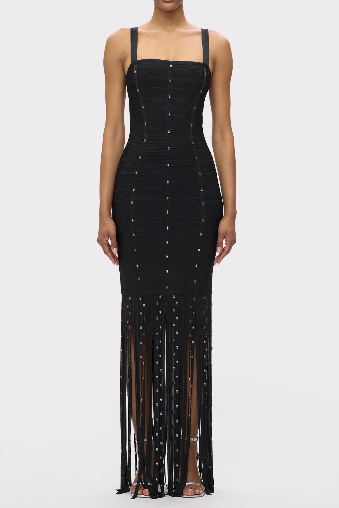 Sleeveless Rivet Tassel Maxi Dress