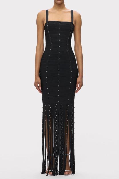 Sleeveless Rivet Tassel Maxi Dress