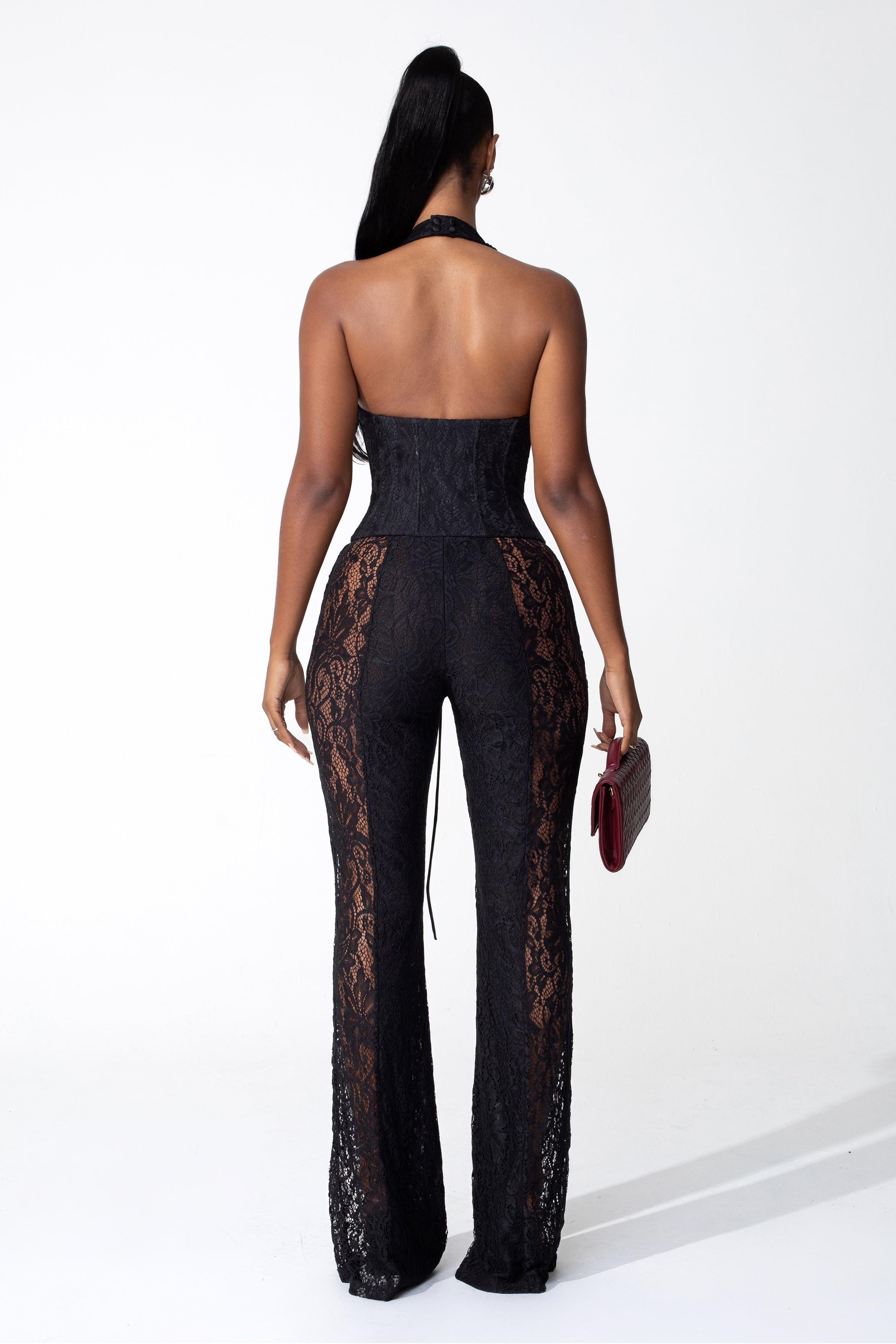 Lace Halter Neck High Waist Jumpsuit