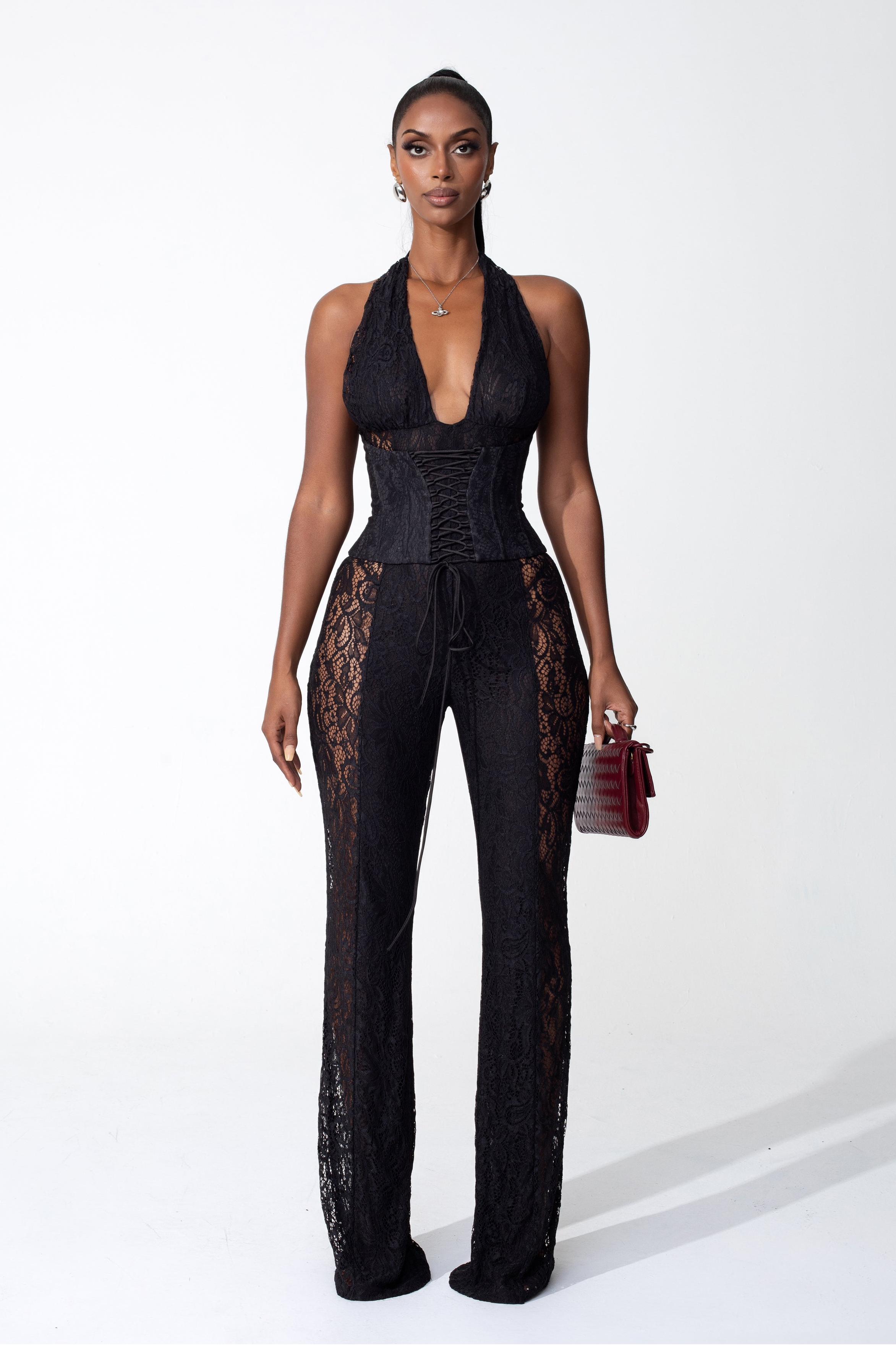 Lace Halter Neck High Waist Jumpsuit
