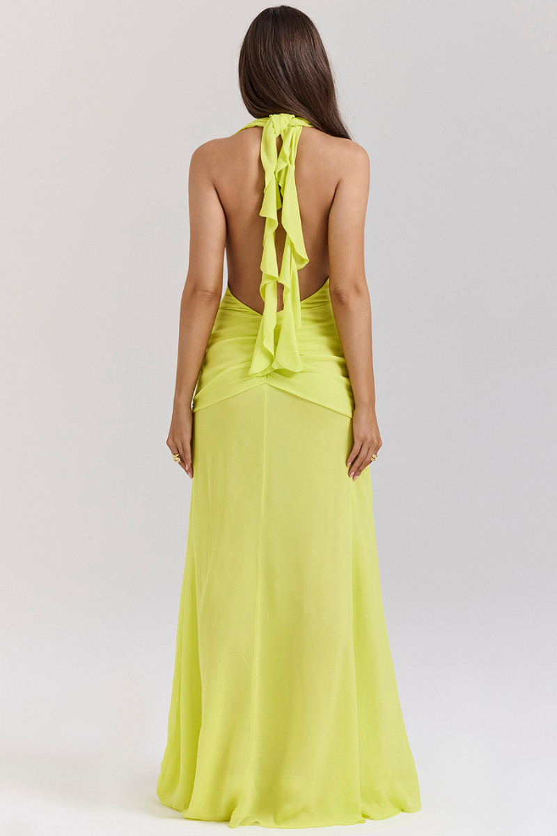 Halter Neck Chiffon Split Midi Dress