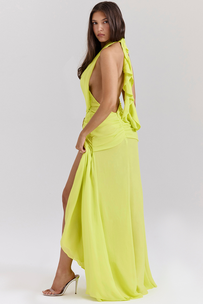 Halter Neck Chiffon Split Midi Dress