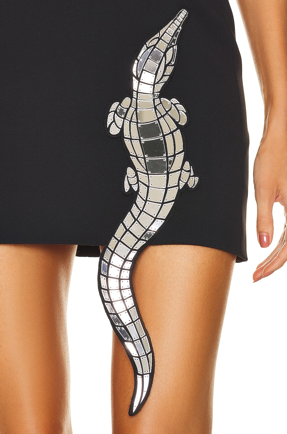 Crocodile Decorate Solid Cut-Out Mini Dress
