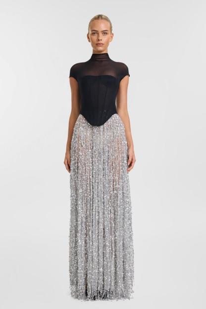 Mesh Corset Top & Sequin Maxi  Skirt Set