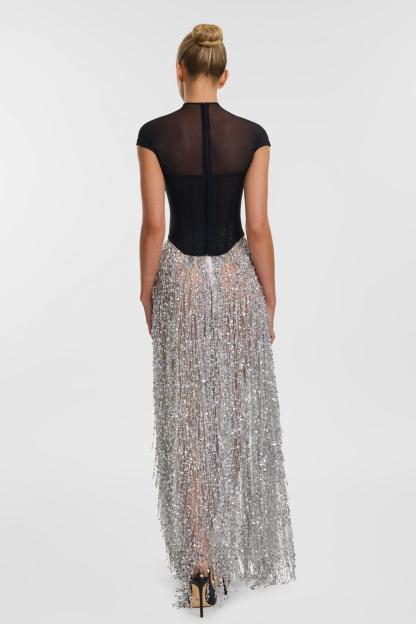 Mesh Corset Top & Sequin Maxi  Skirt Set