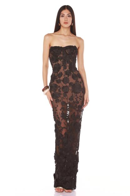 Embroidered Lace Off-Shoulder Maxi Dress