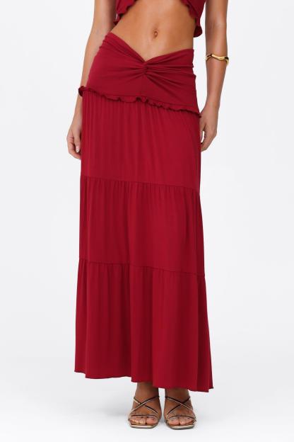 Knotted Frill Halter Neck Top & Mid Waist Maxi Skirt Set