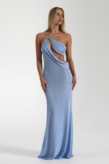 Solid Cut-Out Halter Neck Maxi Dress