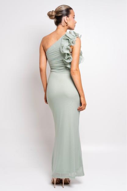 Solid 3D Flower Skew Collar Midi Dress