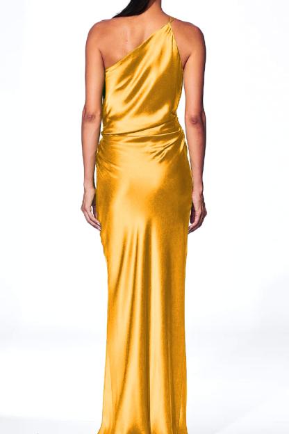 Satin One Shoulder Swing Collar Maxi Dress