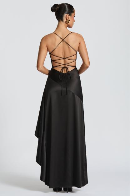 Solid Satin Ruffle Maxi Dress