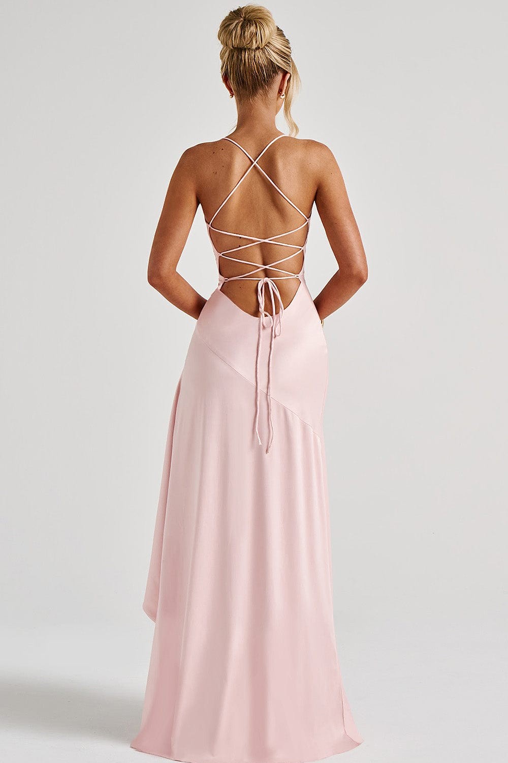 Solid Satin Ruffle Maxi Dress