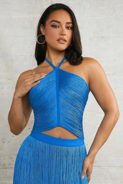 Tassel Halter Neck Lace Up Top & Mid Waist Maxi Skirt Set