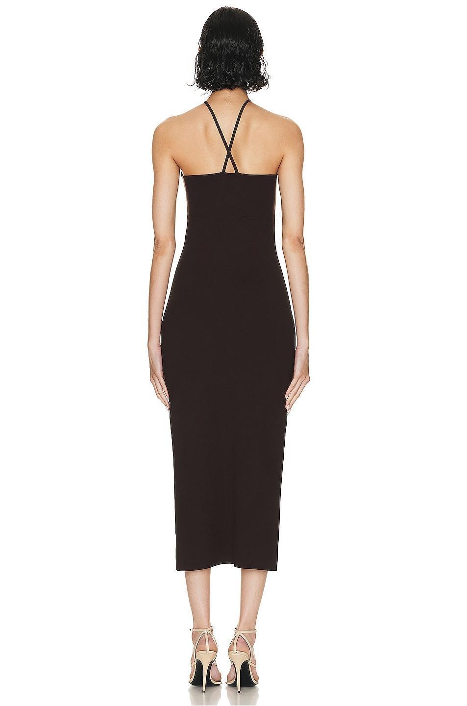 Solid Knit Halter Neck Cut-Out Midi Dress