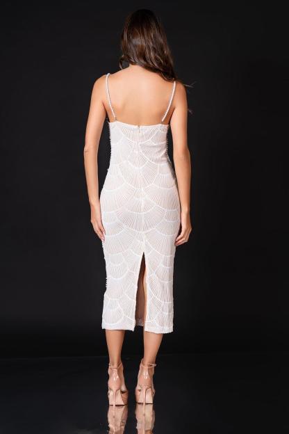 Faux Pearl Cut-Out Sequin Midi Dress