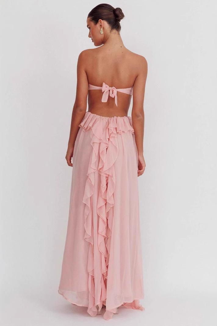 Chiffon Ruffle Backless Maxi Dress