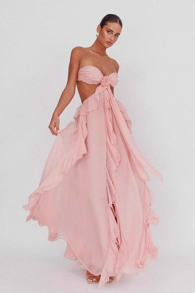 Chiffon Ruffle Backless Maxi Dress