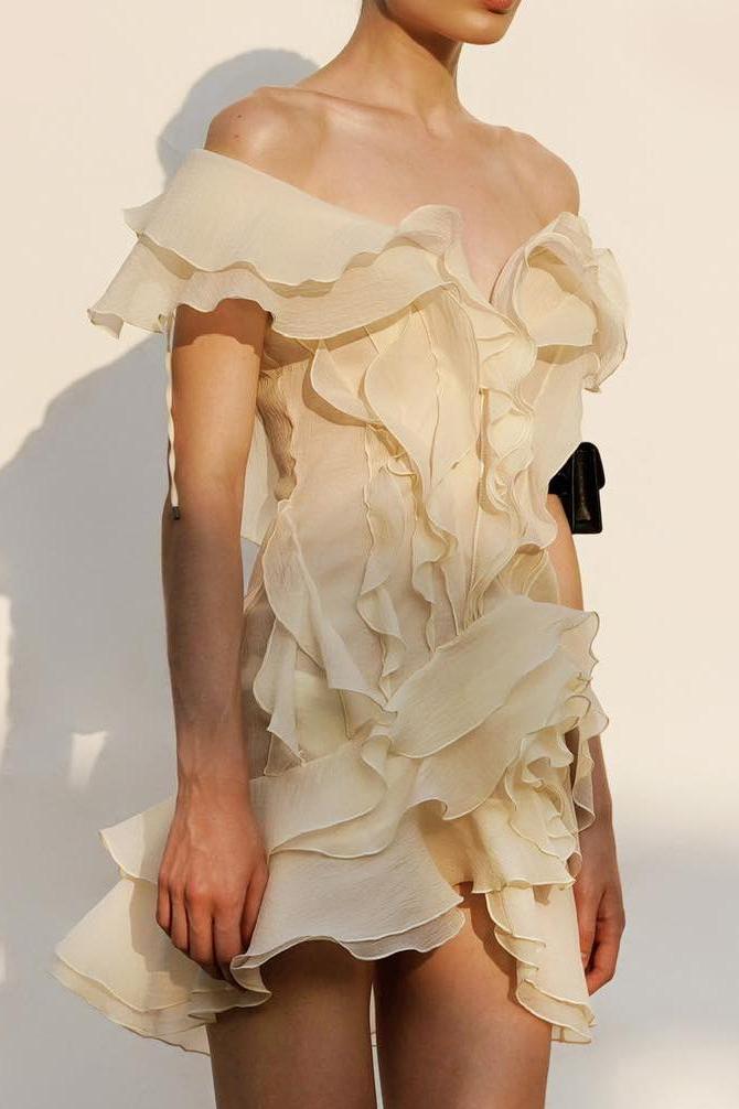 Chiffon Ruffle V-Neck Mini Dress