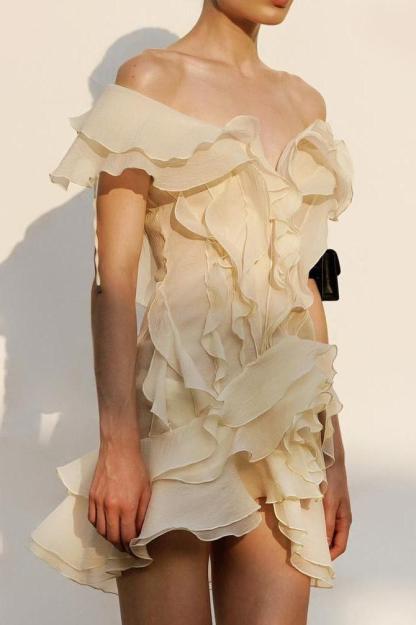 Chiffon Ruffle V-Neck Mini Dress