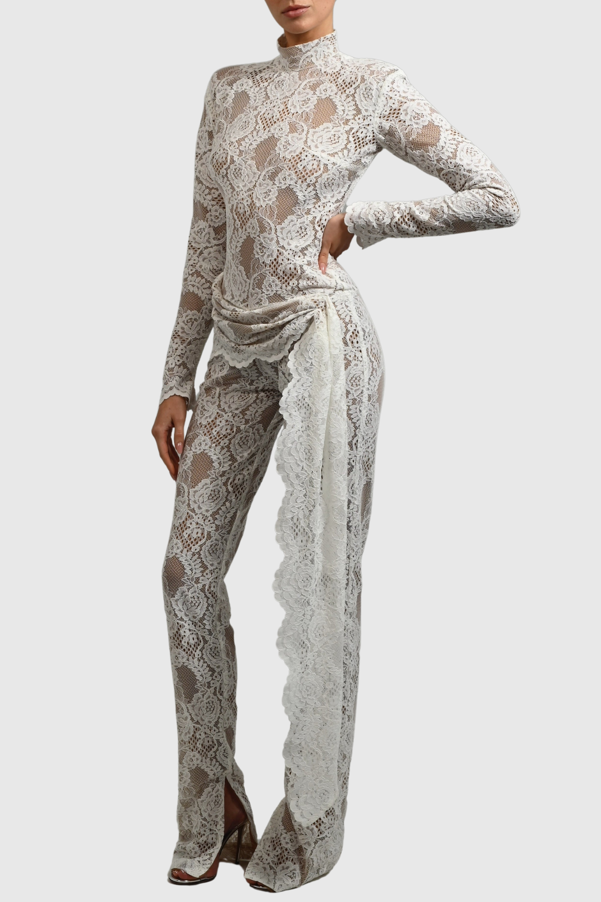 Lace High Neck Long Sleeve Jumpsuit