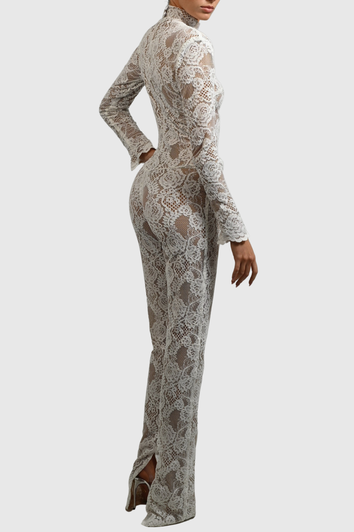 Lace High Neck Long Sleeve Jumpsuit