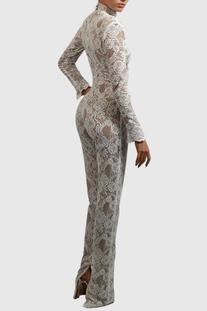 Lace High Neck Long Sleeve Jumpsuit