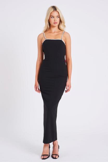 Rhinestone Bow Backless Midi Dress